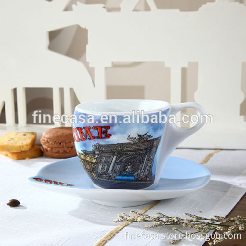 Napoli Gift Collection 230CC Hyper White Porcelain Italitan Coffee Cup and Saucer of Rome